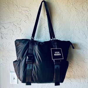 NEW Steve Madden Black Travel Tote with trolley attachment NWT